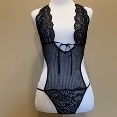 VS Vintage black lace deep plunge lace bodysuit / teddy