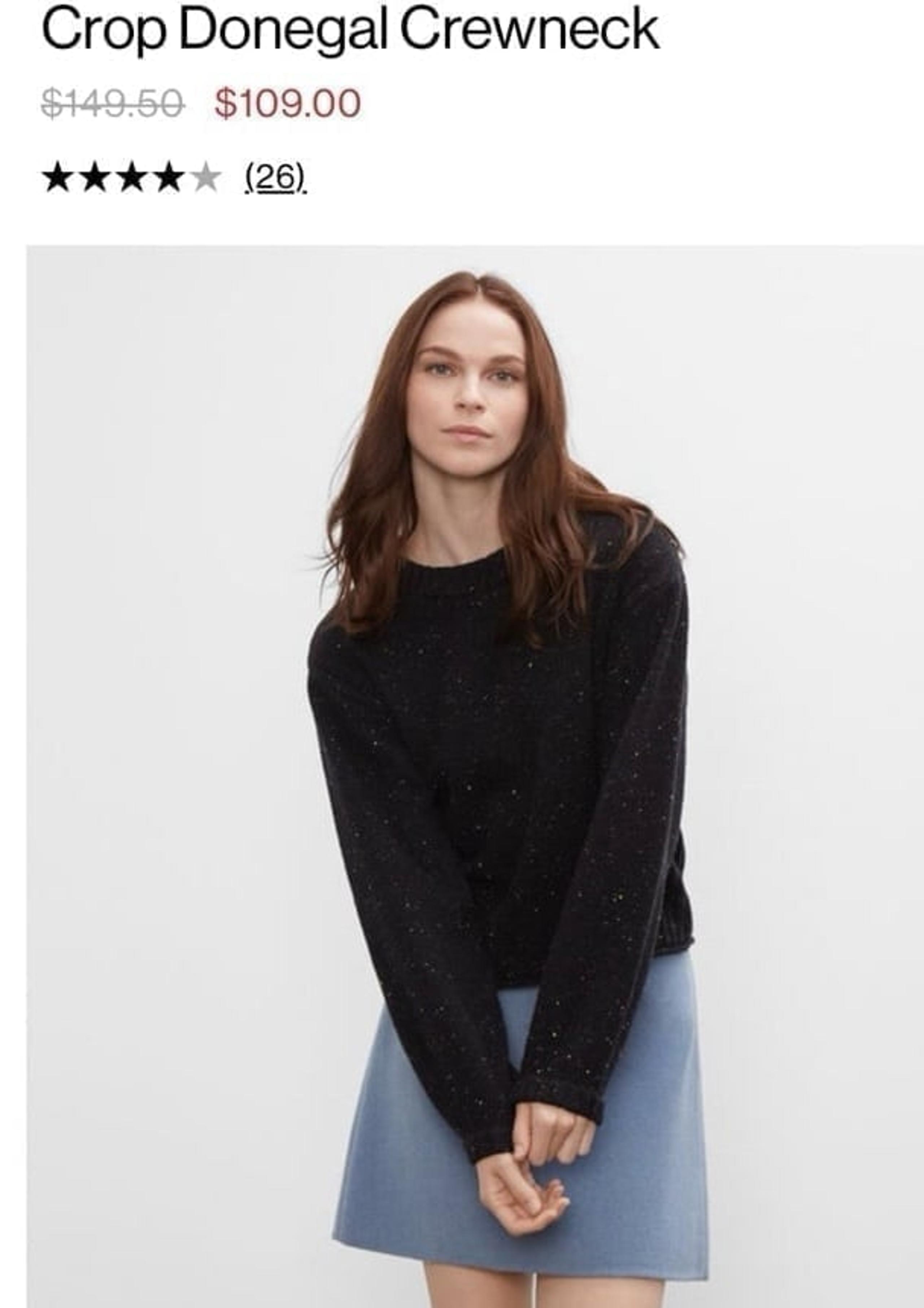 Club Monaco crop donegal crewneck wool blend sweater, black, size small.