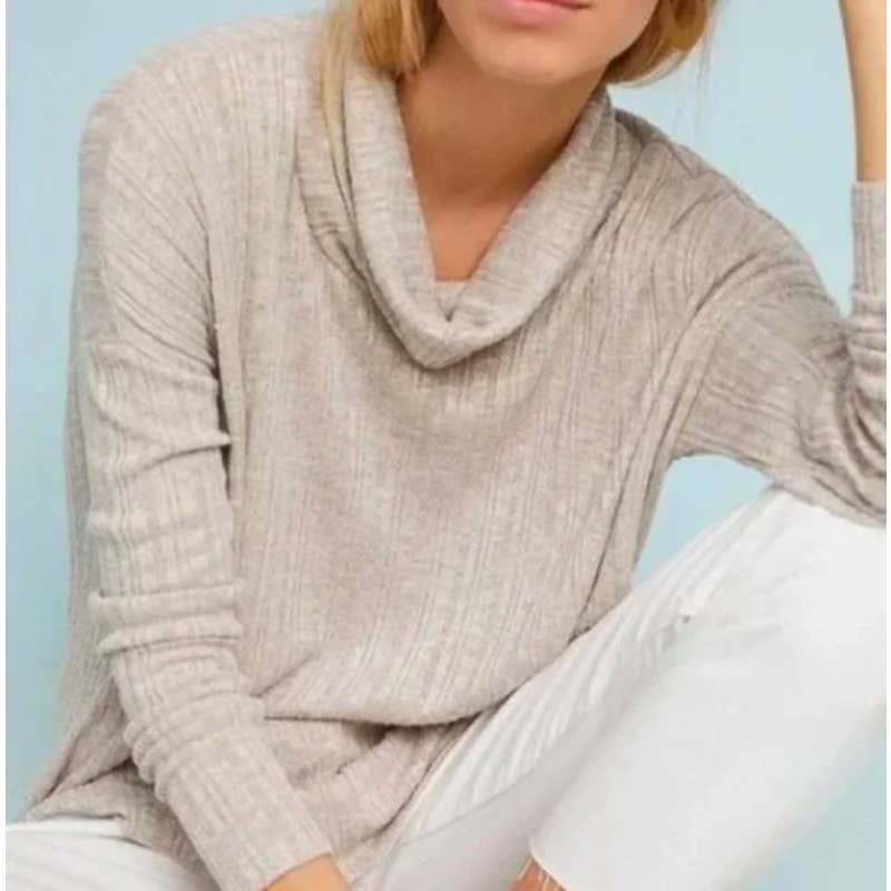 Anthropologie Akemi + Kin Tanner Ribbed Cowl Neck Long Sleeve Sweater Size Large