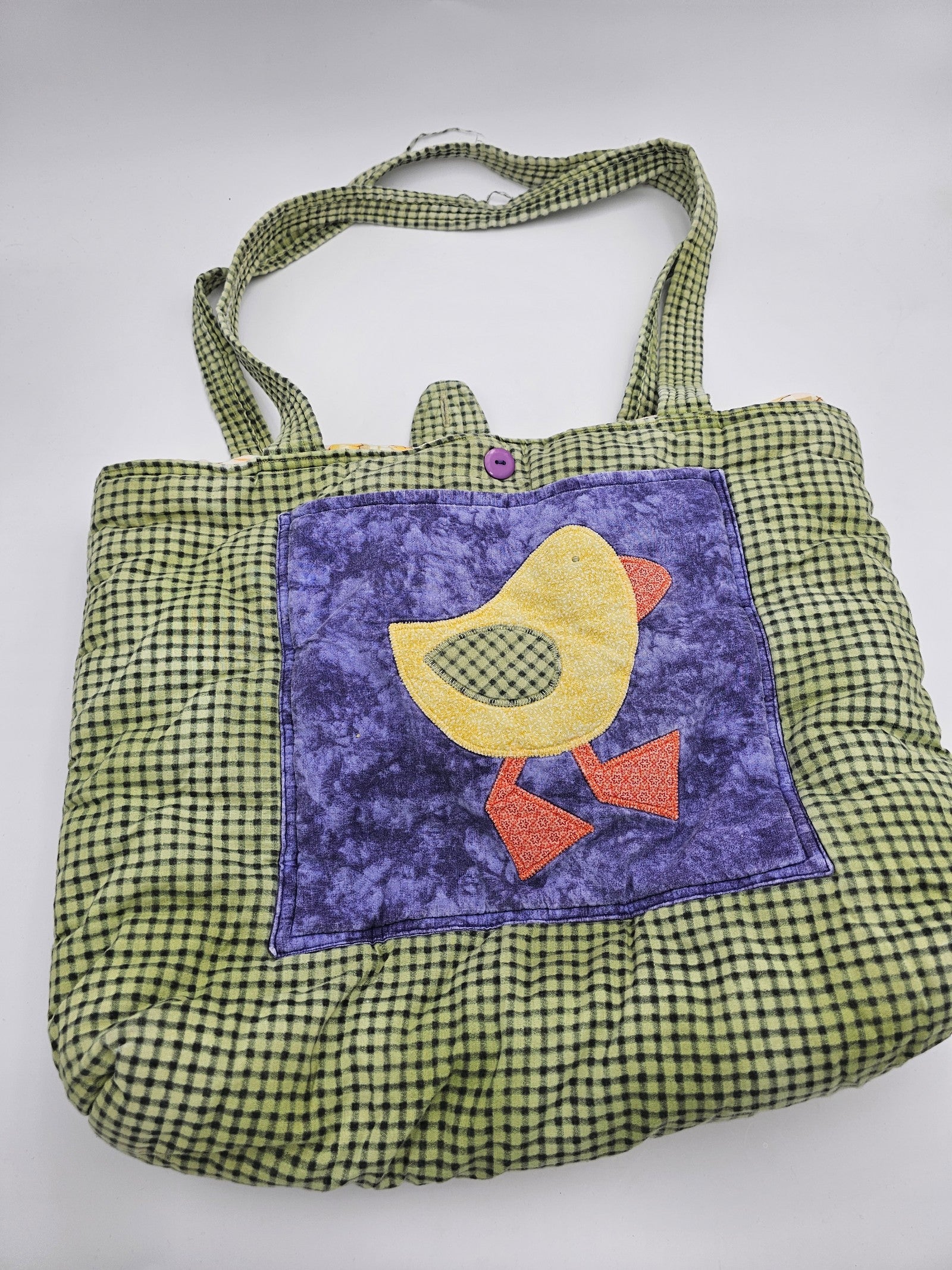 Vintage Baby Soft Quilted Green Diaper Bag Plaid Duck Pockets thick #S2