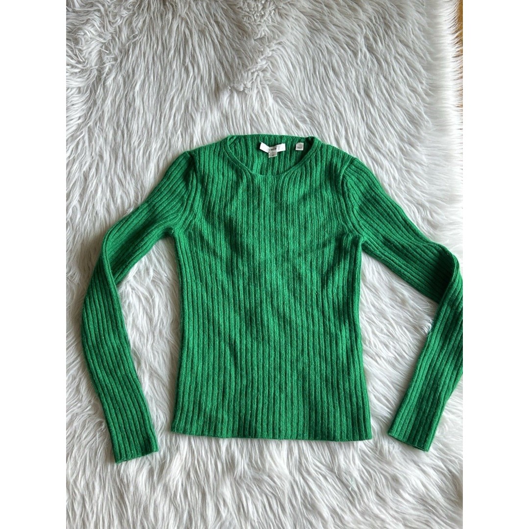 Vince Sweater Small Ribbed Wool Cashmere Blend Kelly Green Quiet Luxury