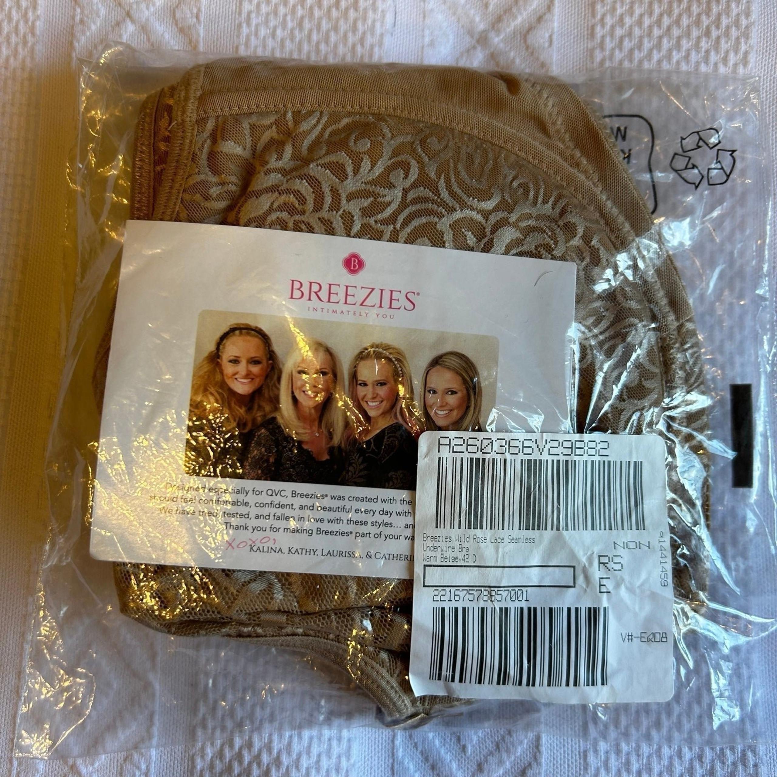 NWT Breezies QVC Rose Lace Seamless Underwire Bra Warm Beige Size 42D