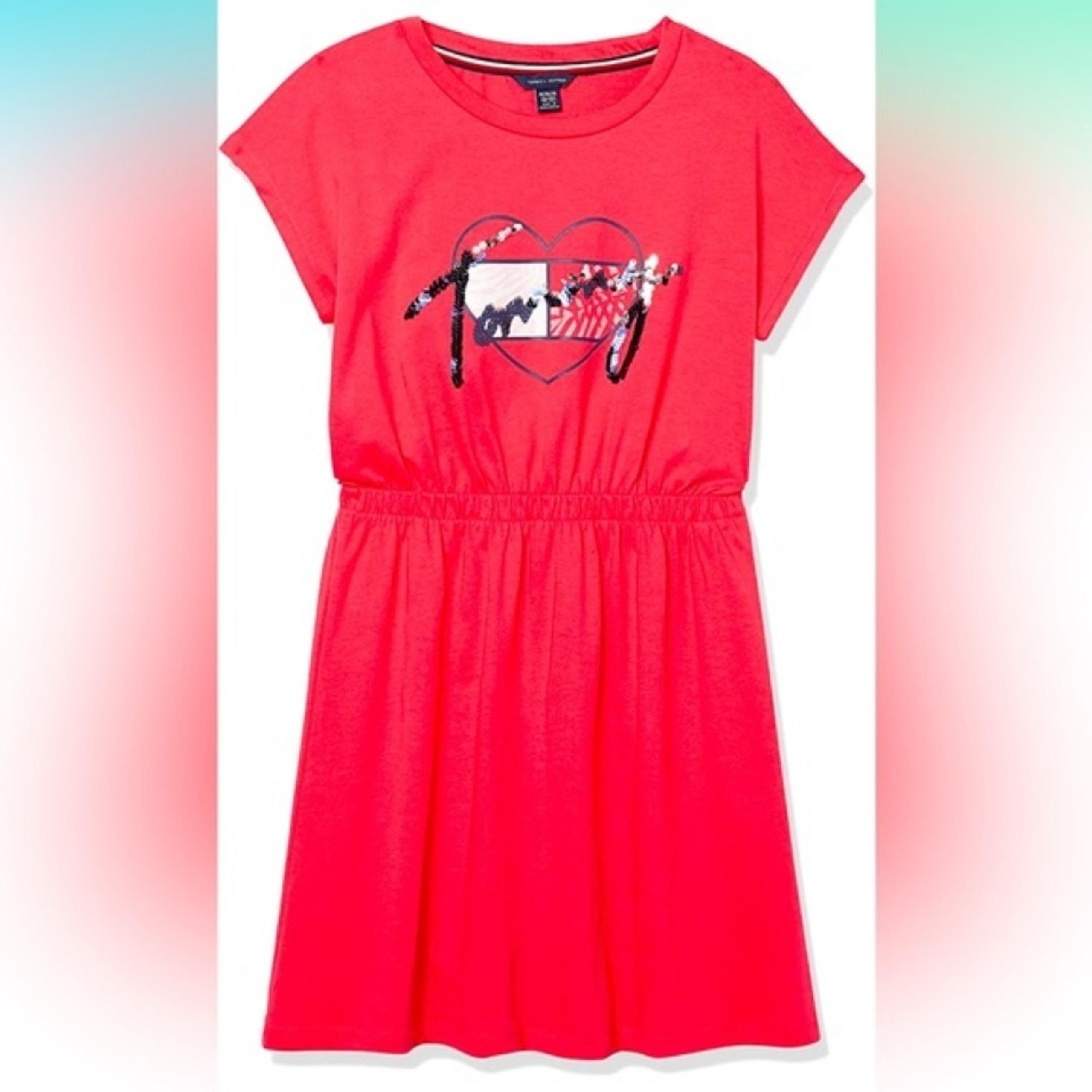 Tommy Hilfiger Girls' Short Sleeve T-Shirt Red Dress Size 12-14