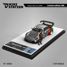 Porsche RWB 964 Samurai Cyberpunk With Figure 1/64 Diecast Car Mini Station