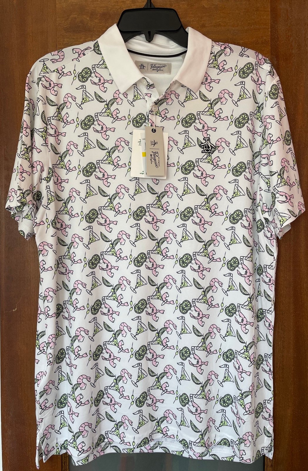 Original Penguin Mens Medium Polo Shirt Golf All Over Print Shrimp Cocktail