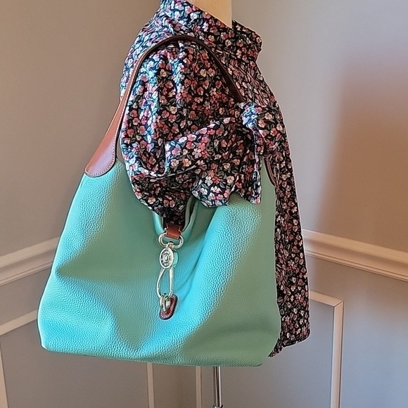 DOONEY & BOURKE Aqua Pebble Grain Leather Single Handle Logo Lock Shoulder Bag