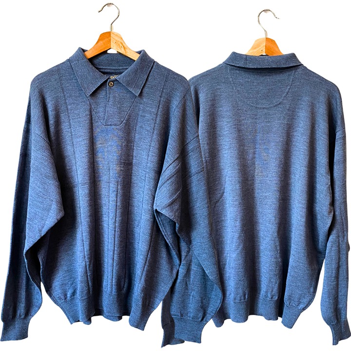 Ben Hogan Mens XL 100% Merino Wool Polo Blue Golf Pullover Sweater Made in Italy