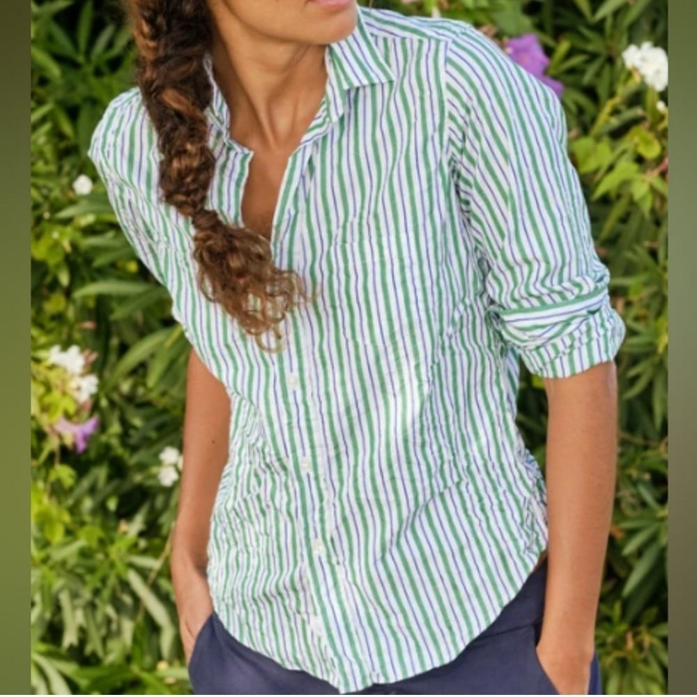 FRANK & EILEEN Barry Crinkle Button Down Stripe Shirt - XS