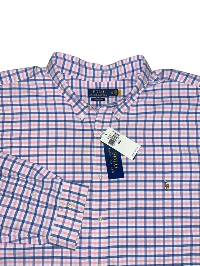 Polo Ralph Lauren Performance Long Sleeve Button Down Shirt Pink White 5XB NWT