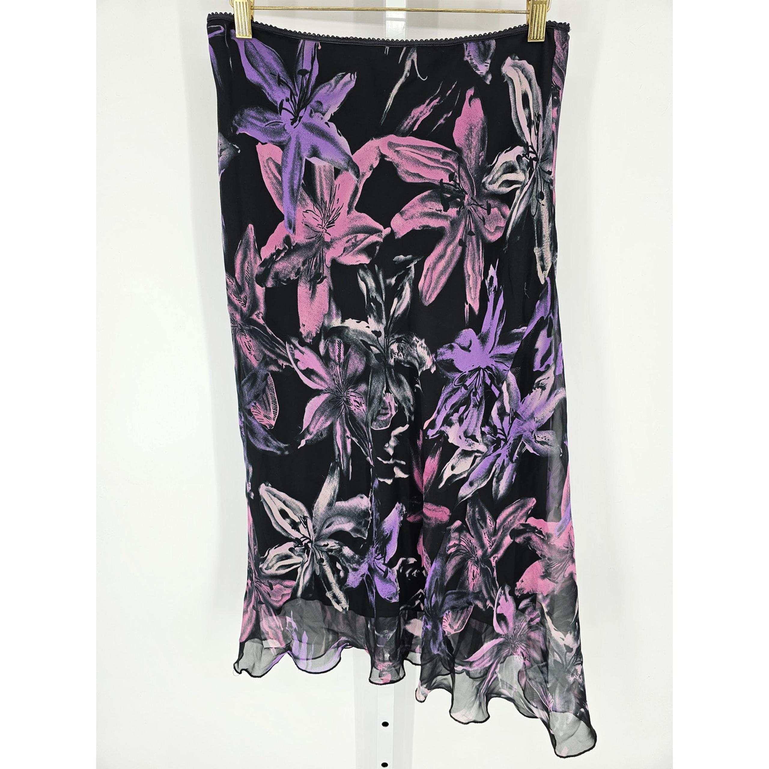 Jonathan Martin Women's Pink Black Floral Printed Mesh Polyester Skirt Size M