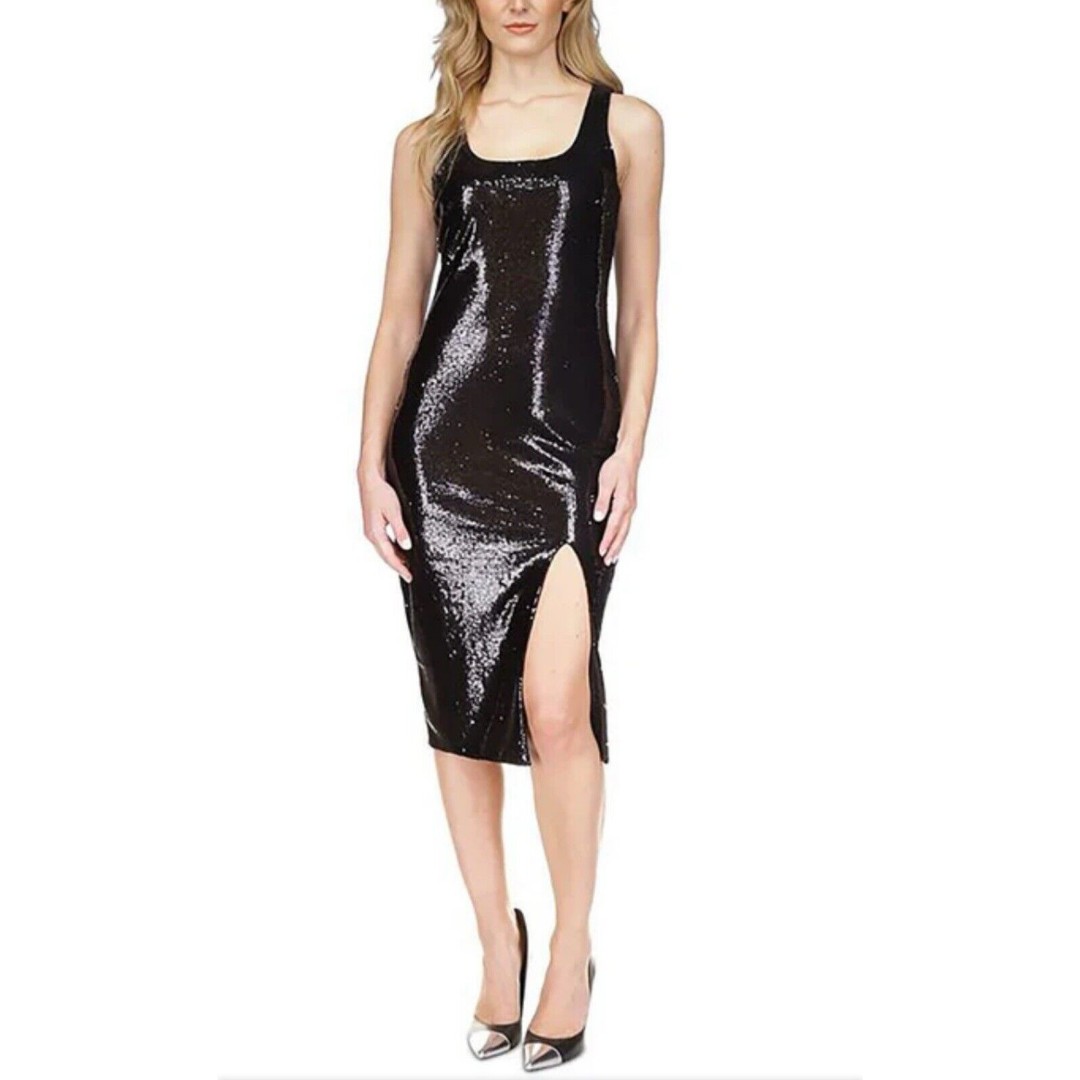 MICHAEL Michael Kors Womens Sequined Sleeveless Midi Dress NY party sparkle PS