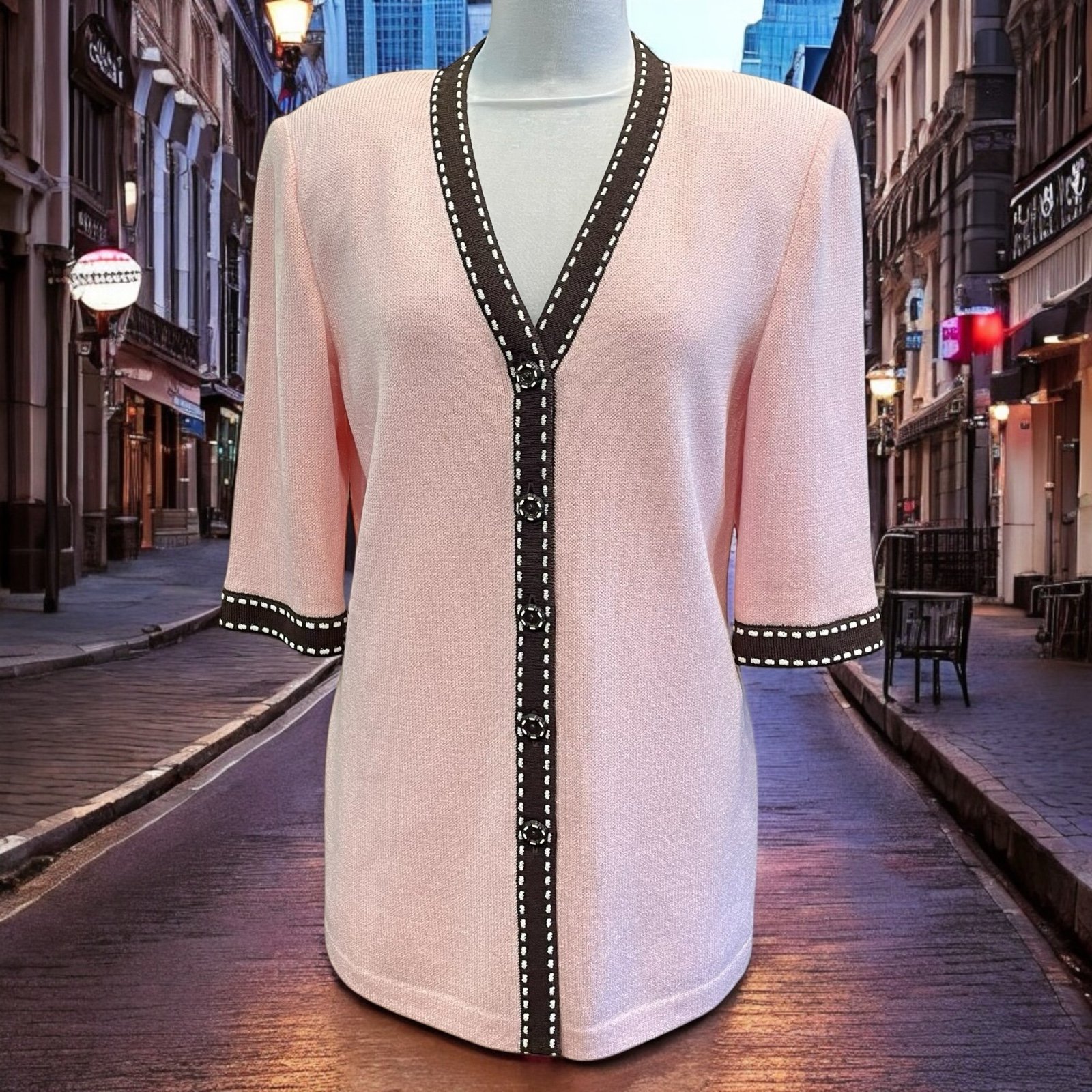 ST. JOHN Collection By Marie Gray Knit Cardigan Blazer Sweater 6 Pink Vintage