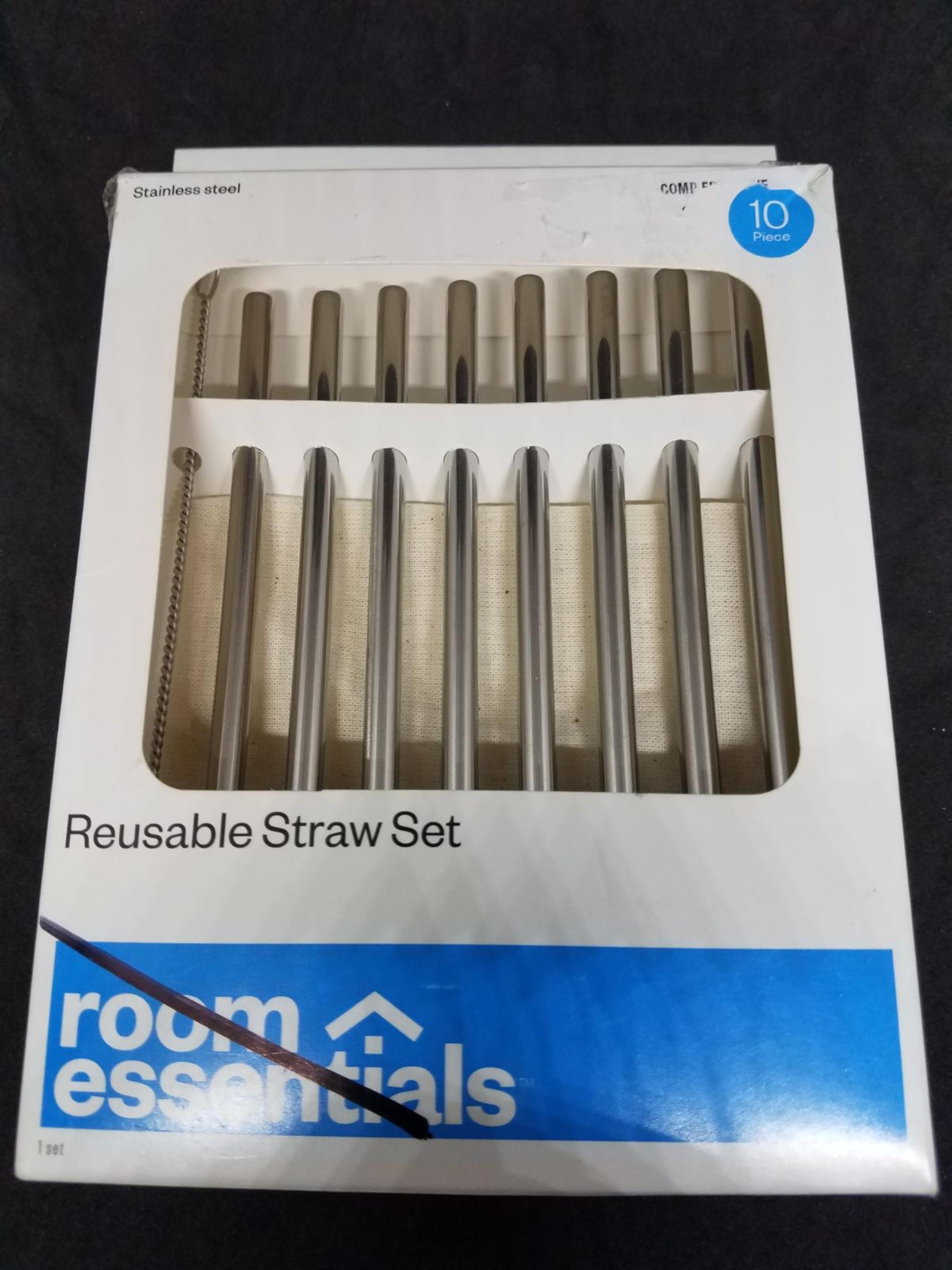 Room Essentials 10-Piece Stainless Steel Reusable Straw Set 8 5.5" Cocktail Stra