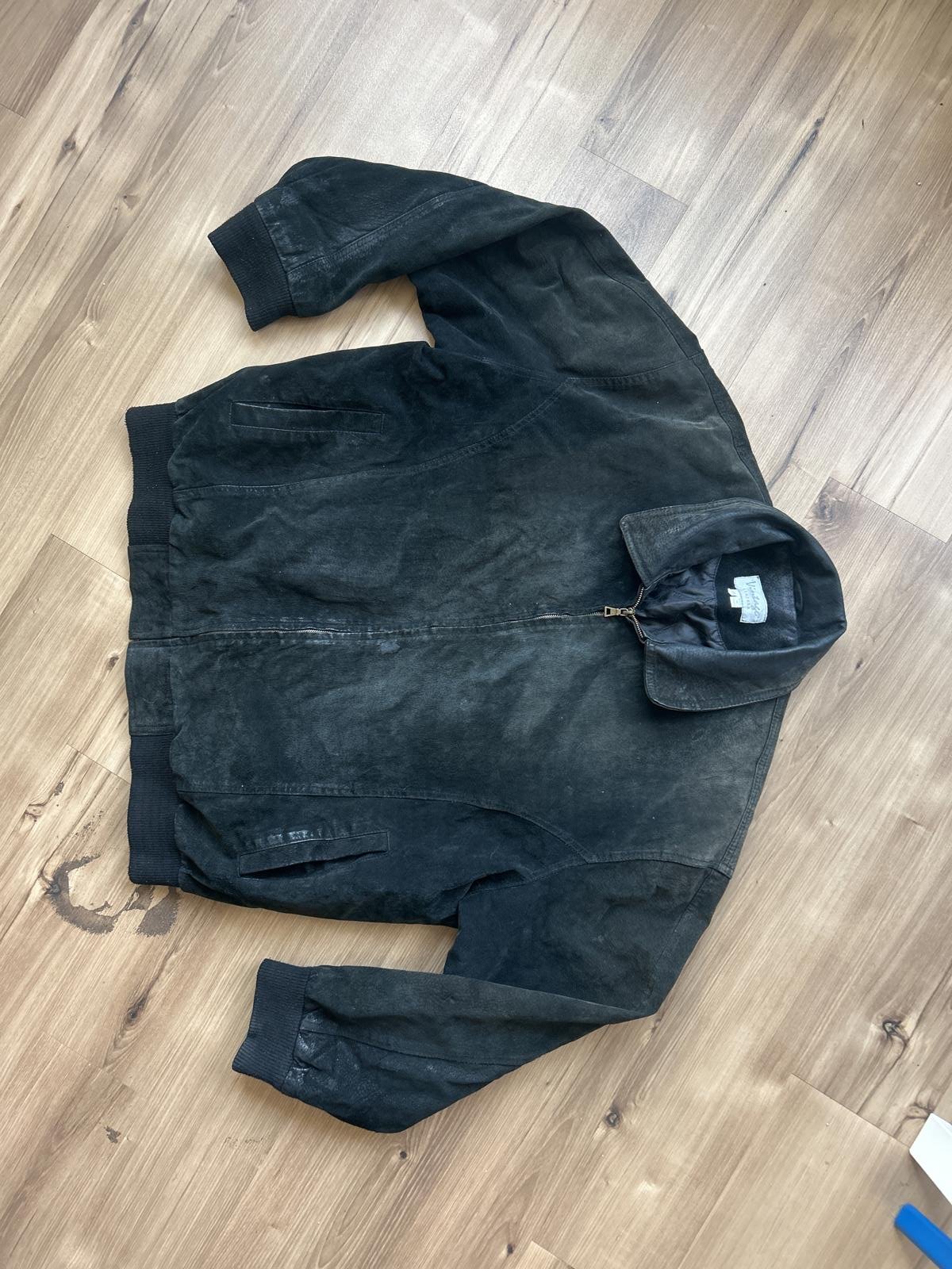 Vintage Suede Leather Bomber Black Jacket