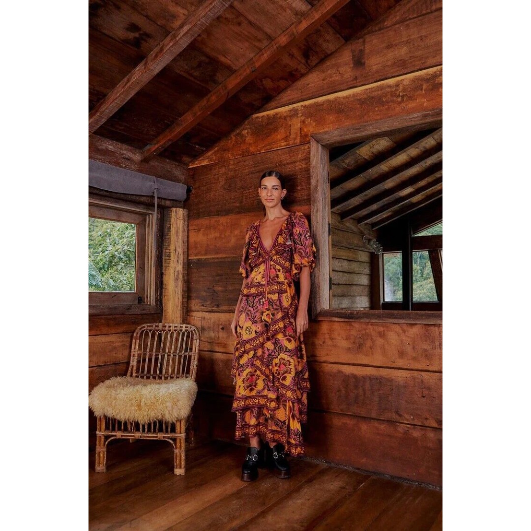 Farm Rio Garden Bloom Ruffle Maxi Dress Color Blush Boho Sz Medium New 310