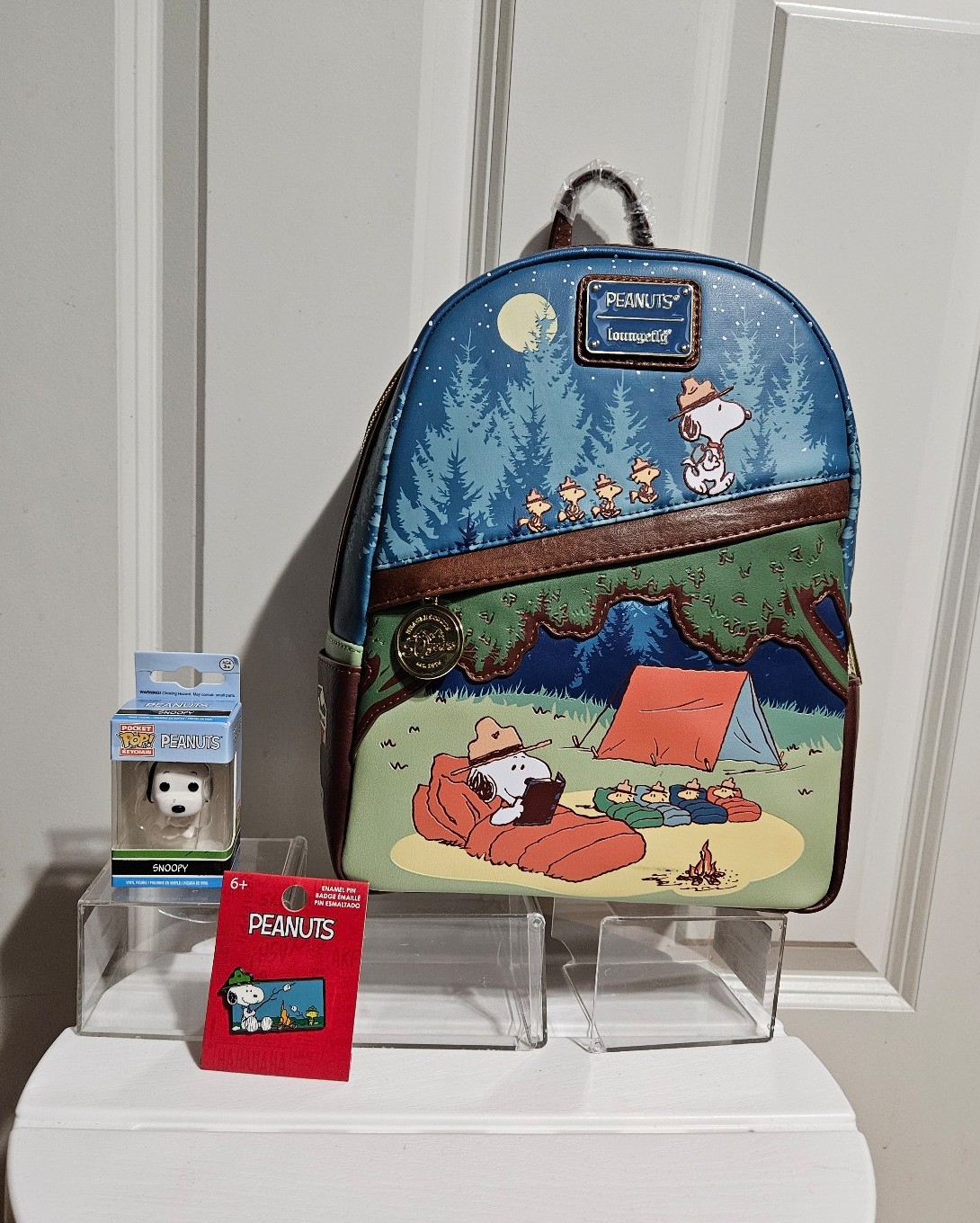 Loungefly Peanuts Snoopy and Woodstock Camping Glow-in-the-Dark Mini Backpack A
