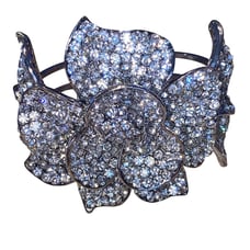 Silver-Tone Crystal-Encrusted Flower Bracelet Cuff
