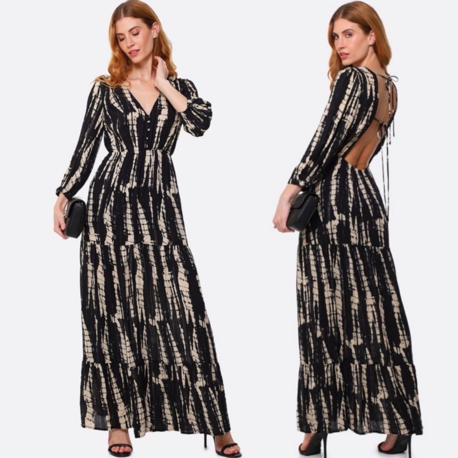 Ba&sh Kezia Lady Black Tie Dye Open Back Tiered Maxi Dress 1 S