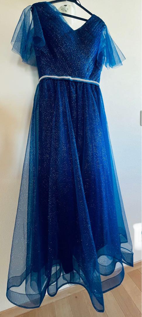 Sleeved Long Dress, Navy