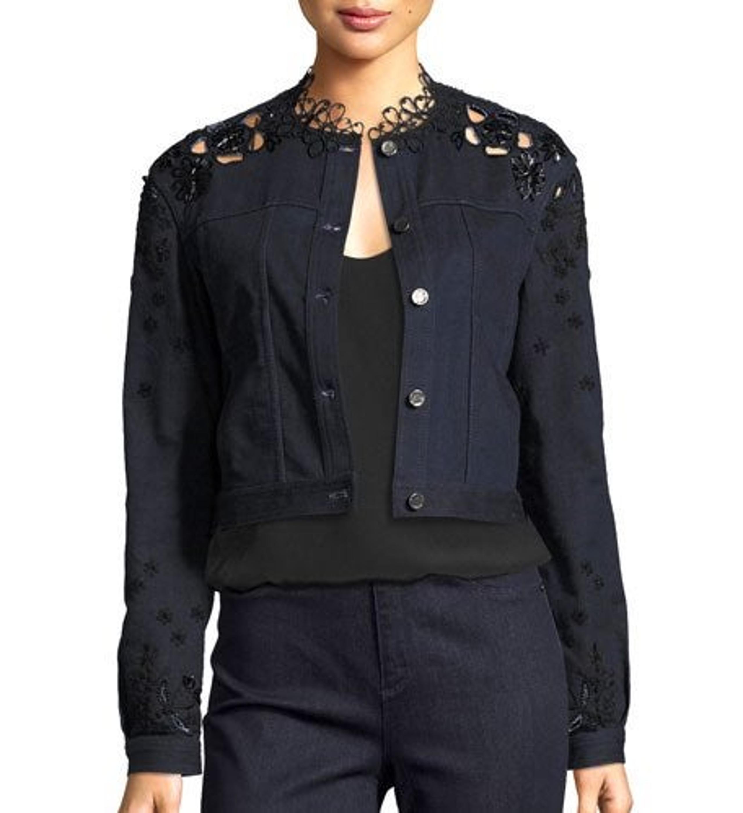 Elie Tahari Esperanze Lace Denim Jacket