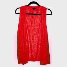 THEORY Apollonia Glint Cardigan Sweater Vest Red Orange Linen Blend size large