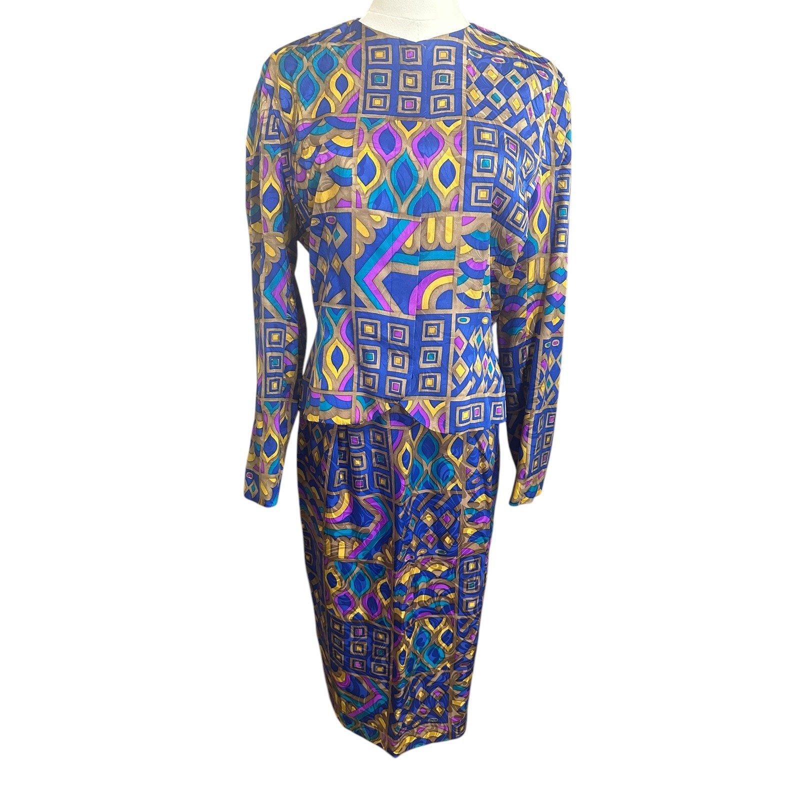 Anne Crimmins UMI Collections Vintage Women's 100% Silk Retro 80's Skirt Set 12