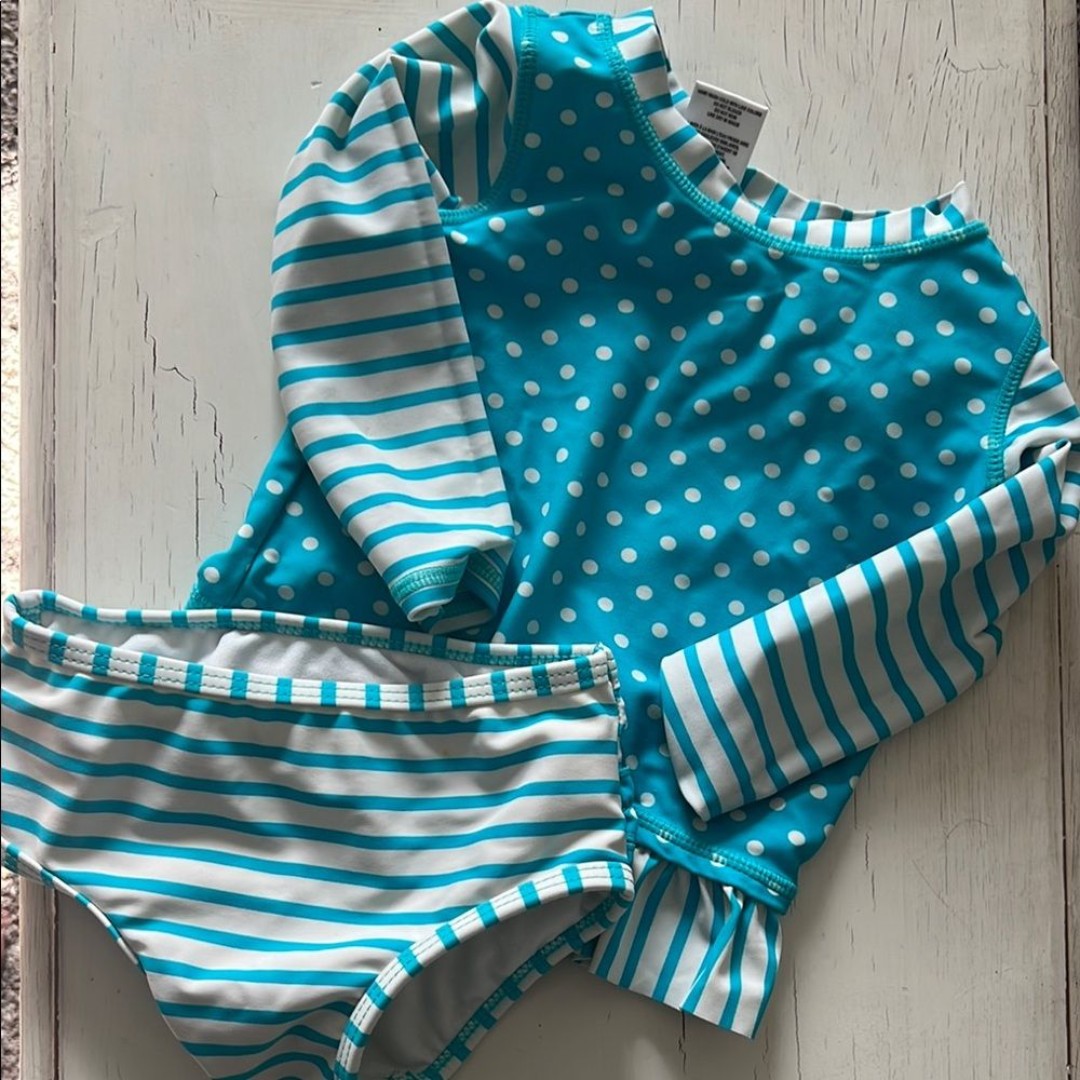Ruffle Butts Blue White Polka Dot Swim Set Size 12–18M