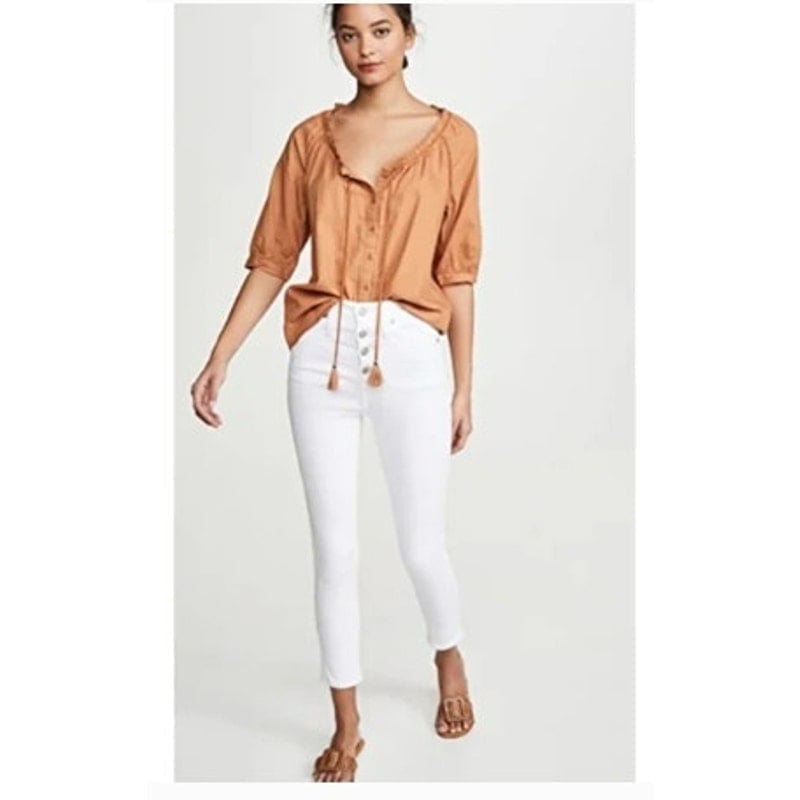 Madewell 10 High Rise Skinny Crop Button Fly White Jeans Size 25