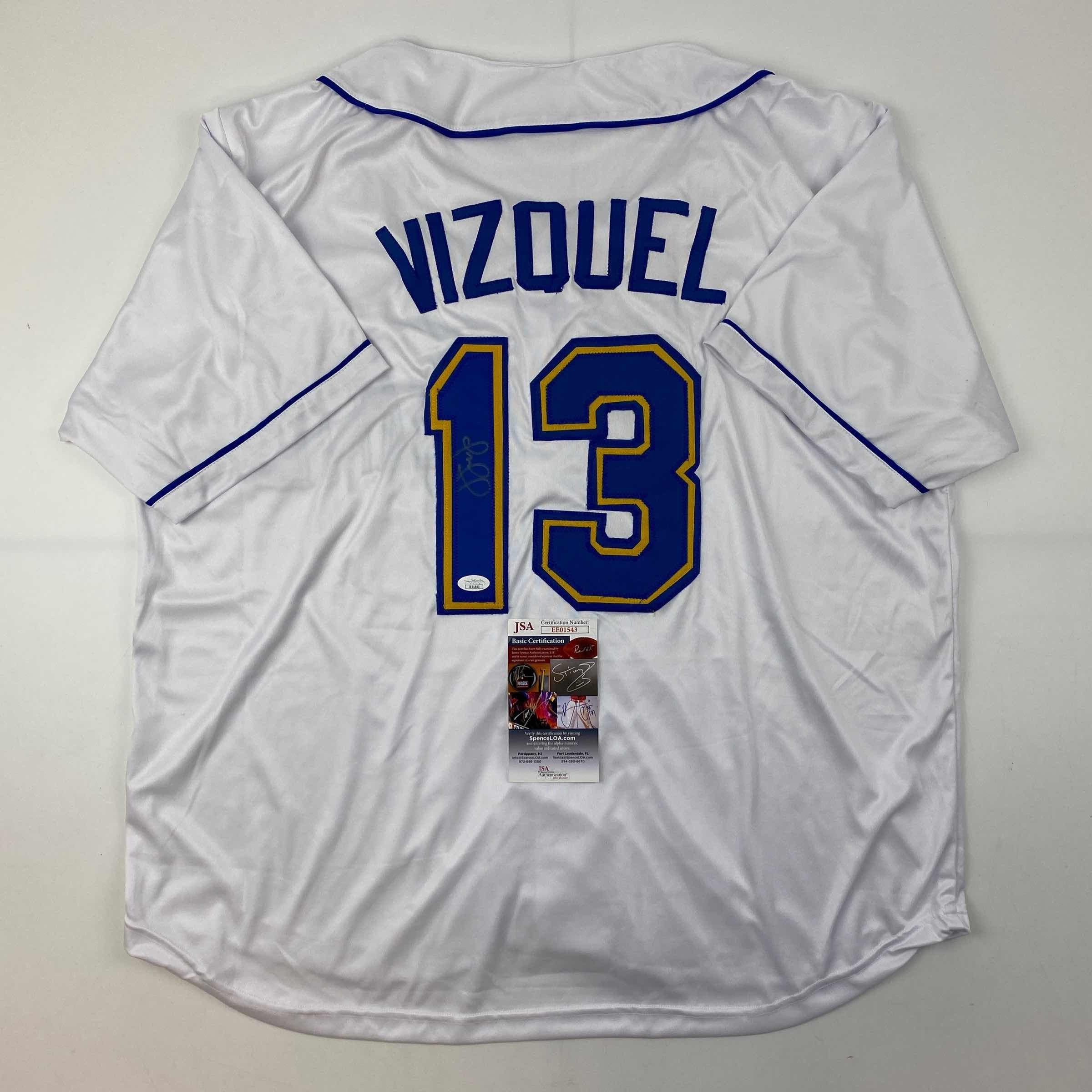Autographed/Signed Omar Vizquel Seattle White Jersey JSA COA