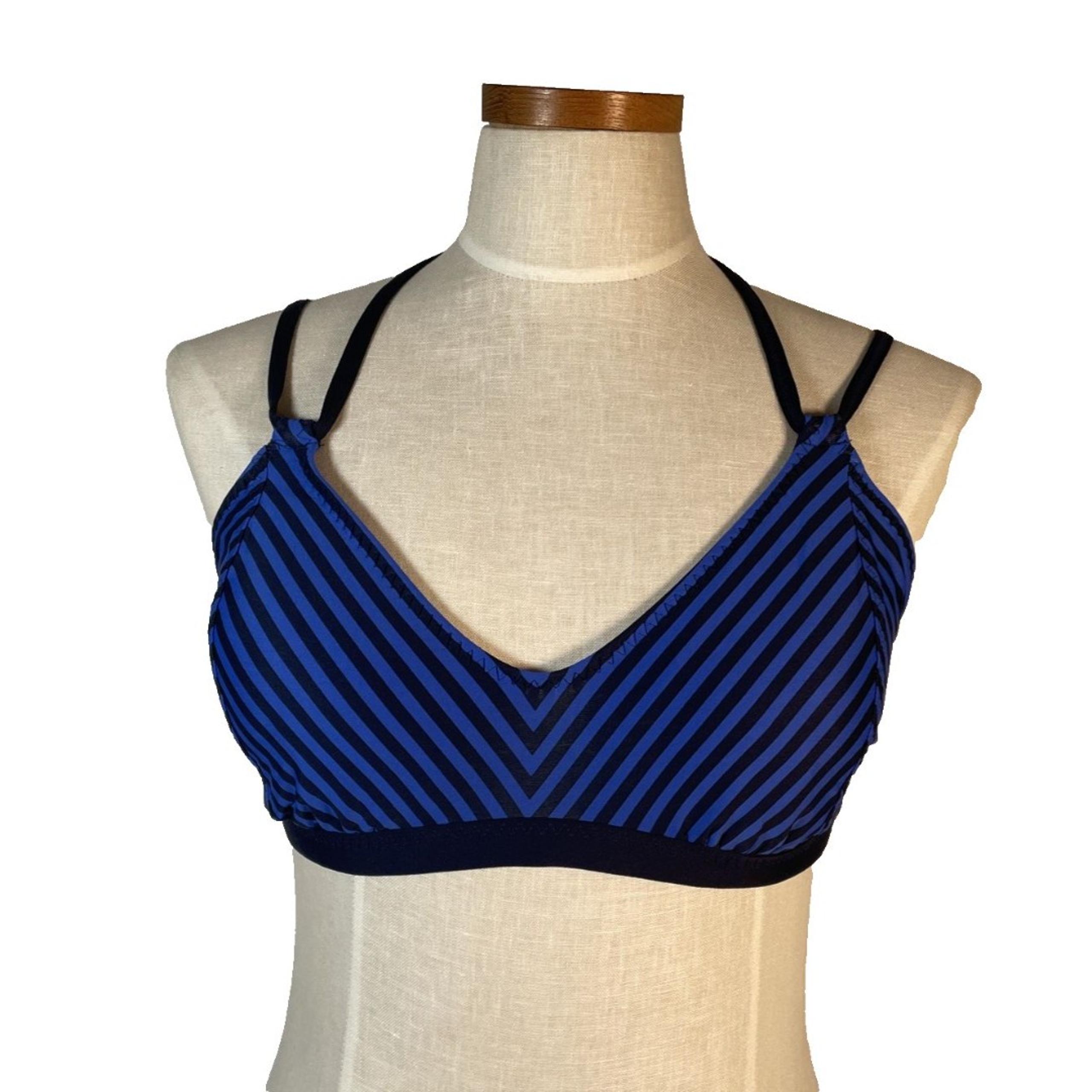 Athleta Avila Navy Blue Striped Triangle Swimsuit Bikini Top Women’s Size XL