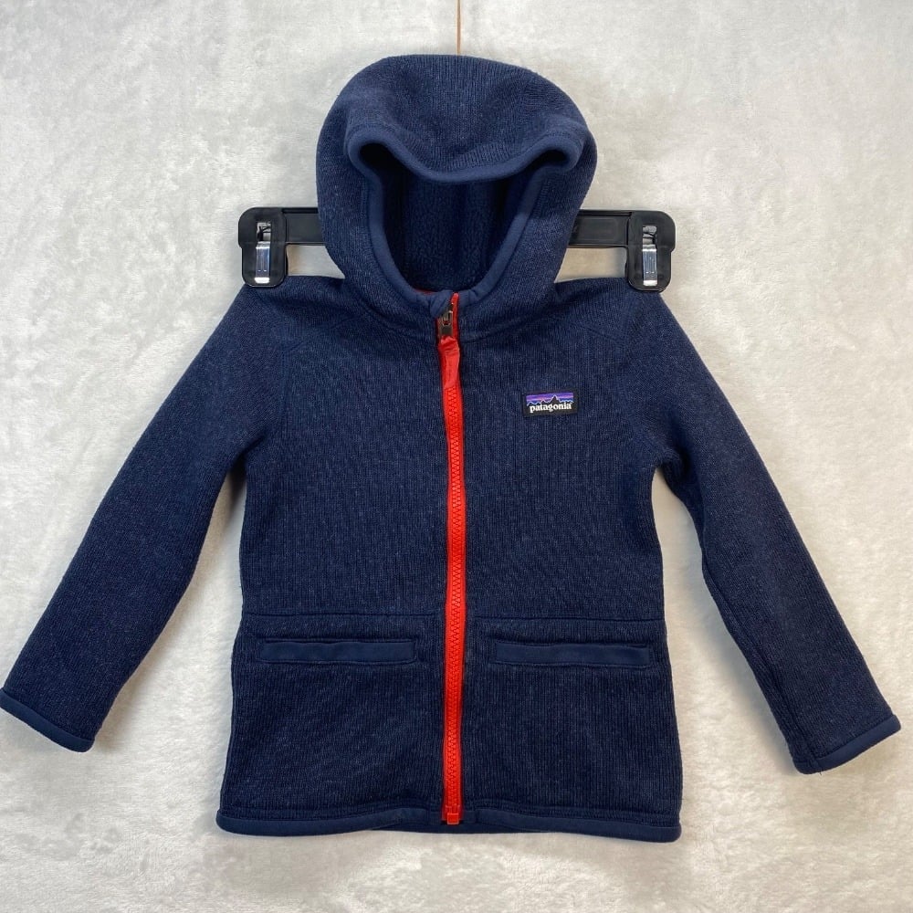 Patagonia Knit Fleece Hooded Jacket Baby Better Sweater Full Zip Blue Red 2T