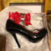 Vampire Black Patent Leather Ankle Strap Bow Stiletto Heels Pumps cosplay