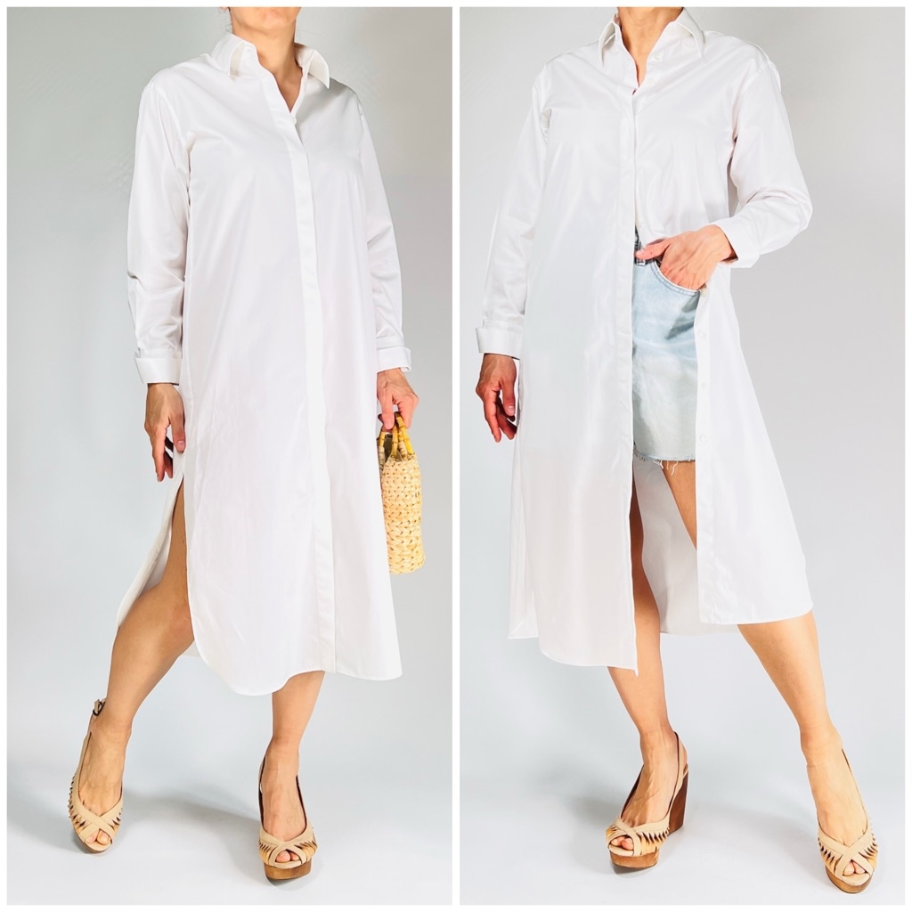 MASSIMO DUTTI Shirt Dress Size 2 White Slit Duster Cover up