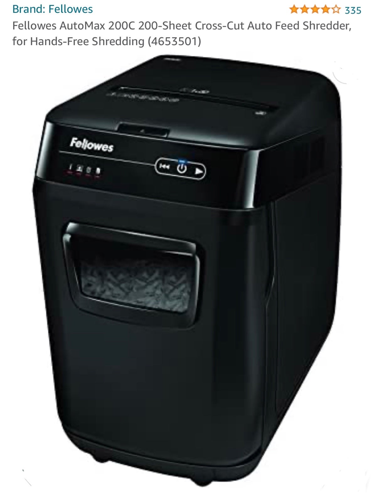 Fellowes AutoMax 200C 200-Sheet Cross-Cut Auto Feed , for Hands-Free Shreading