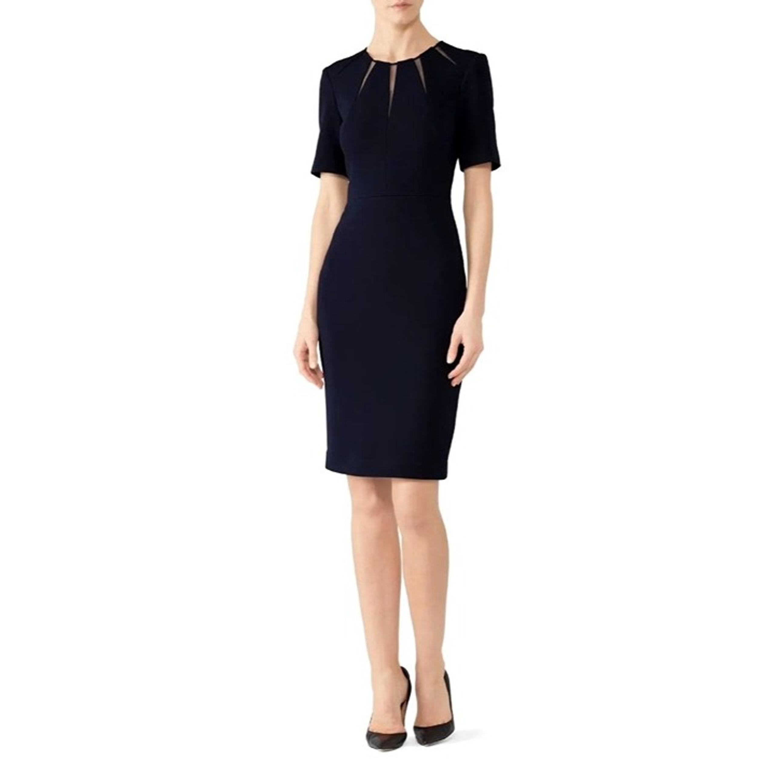 Badgley Mischka Dress Women 0 Navy Blue Star Neckline Sheath Career Cocktail