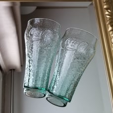 Vintage Coca Cola Green Pebble Frosted Glass Set of 2