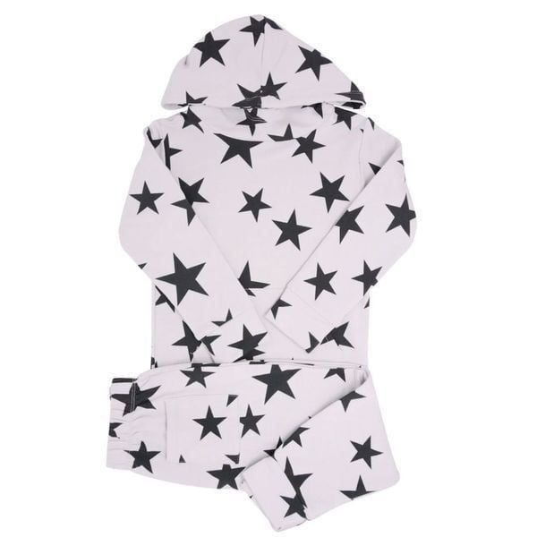 Sweet Bamboo French Terry Hooded Jogger Set, Gray and Black Stars