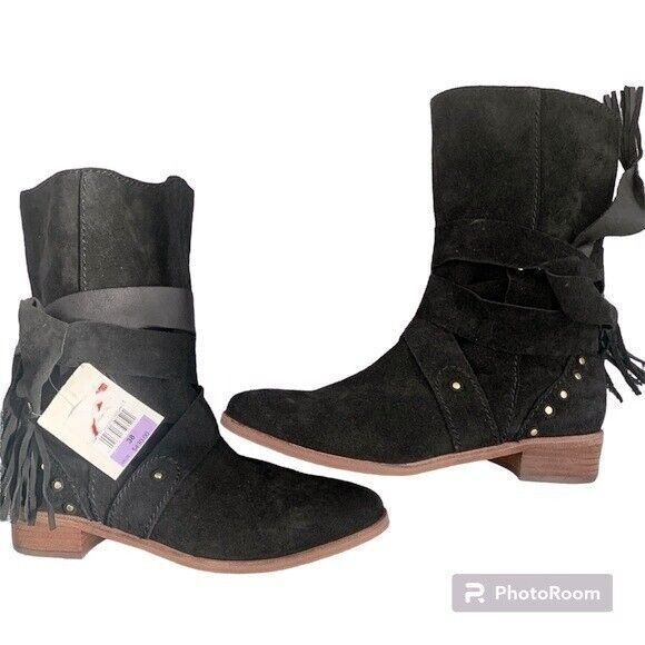 See by Chloe Black Suede Leather Ankle Boots Sz 38 NEW