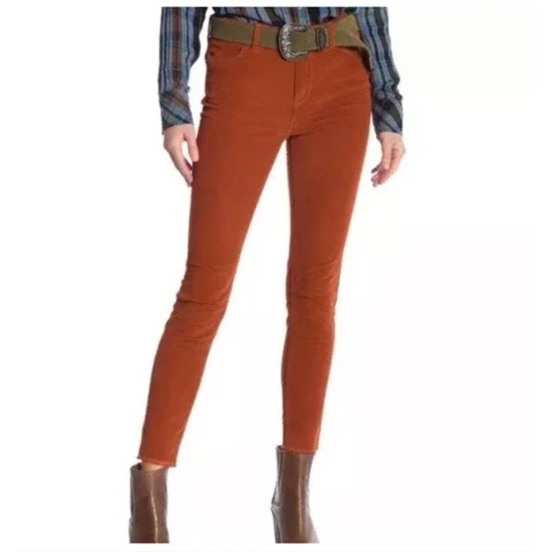 FREE PEOPLE Orange Terracotta Corduroy Autumn Raw Hem Skinny Jeans Sz 27
