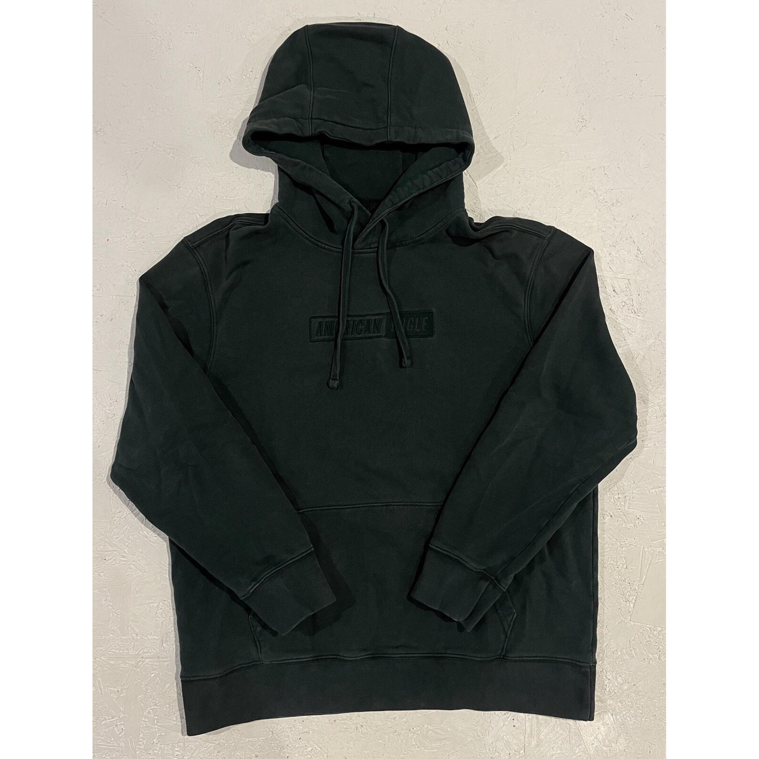 Vintage Y2K American Eagle Hoodie Men's L Green Pullover Sweatshirt Embroidered