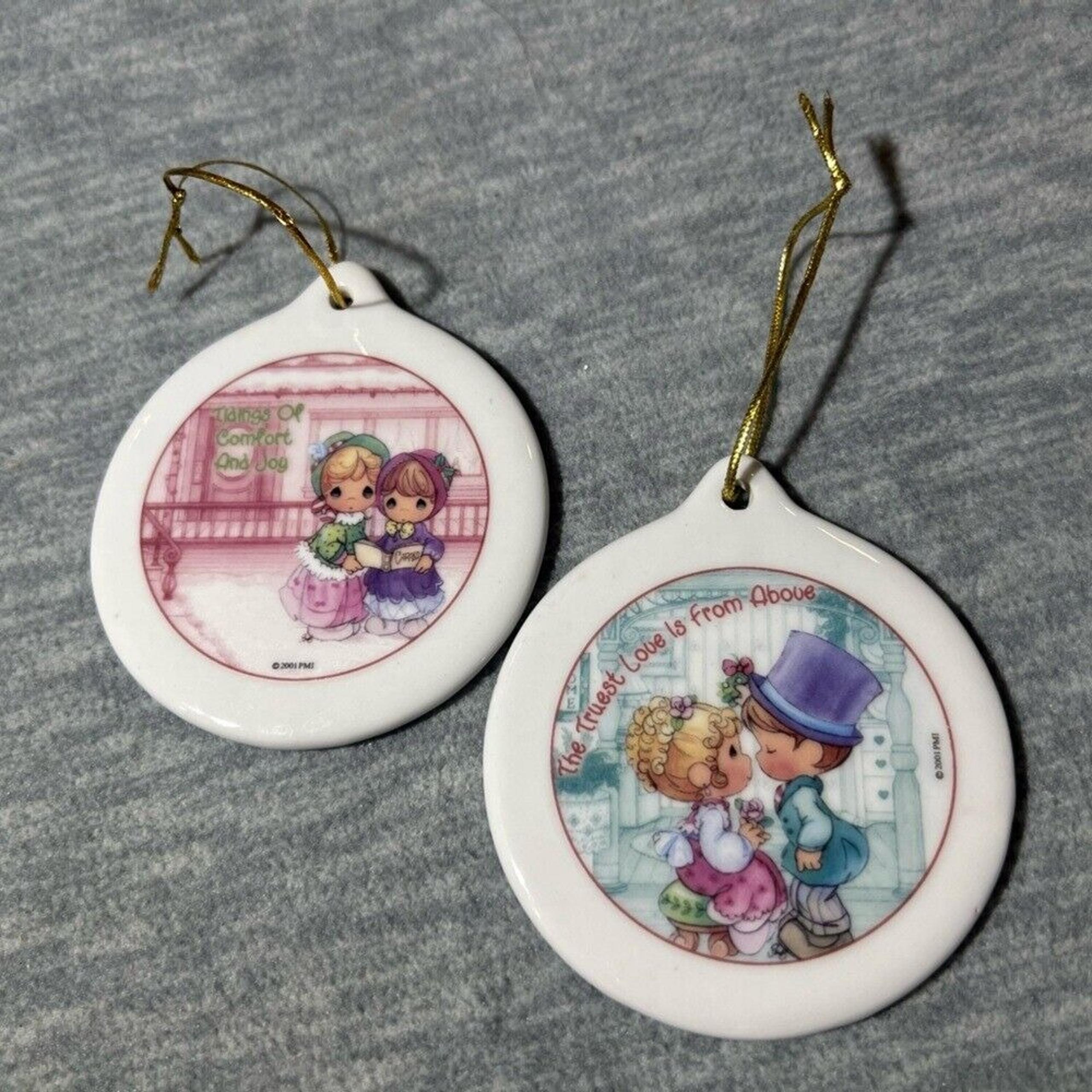 Vintage Precious Moments Christmas Remembered 2 Porcelain Holiday Ornaments 2001