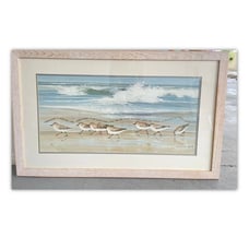 shannon Daigle fine art sandpipers beach ocean waves framed painting 24x35”