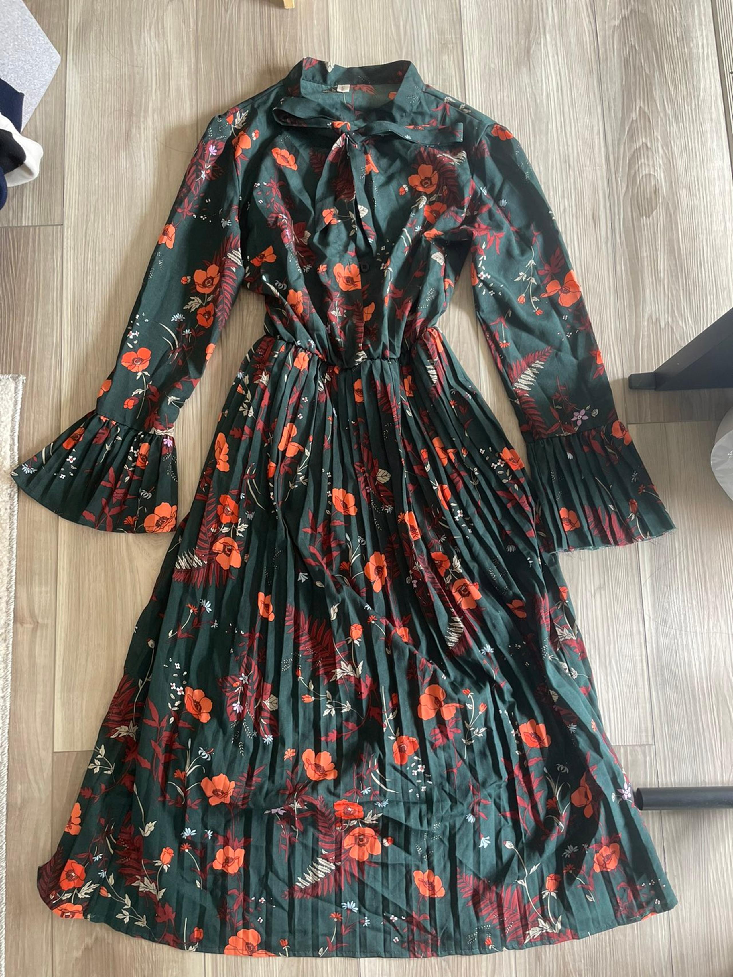 Vintage floral midi dress green and orange