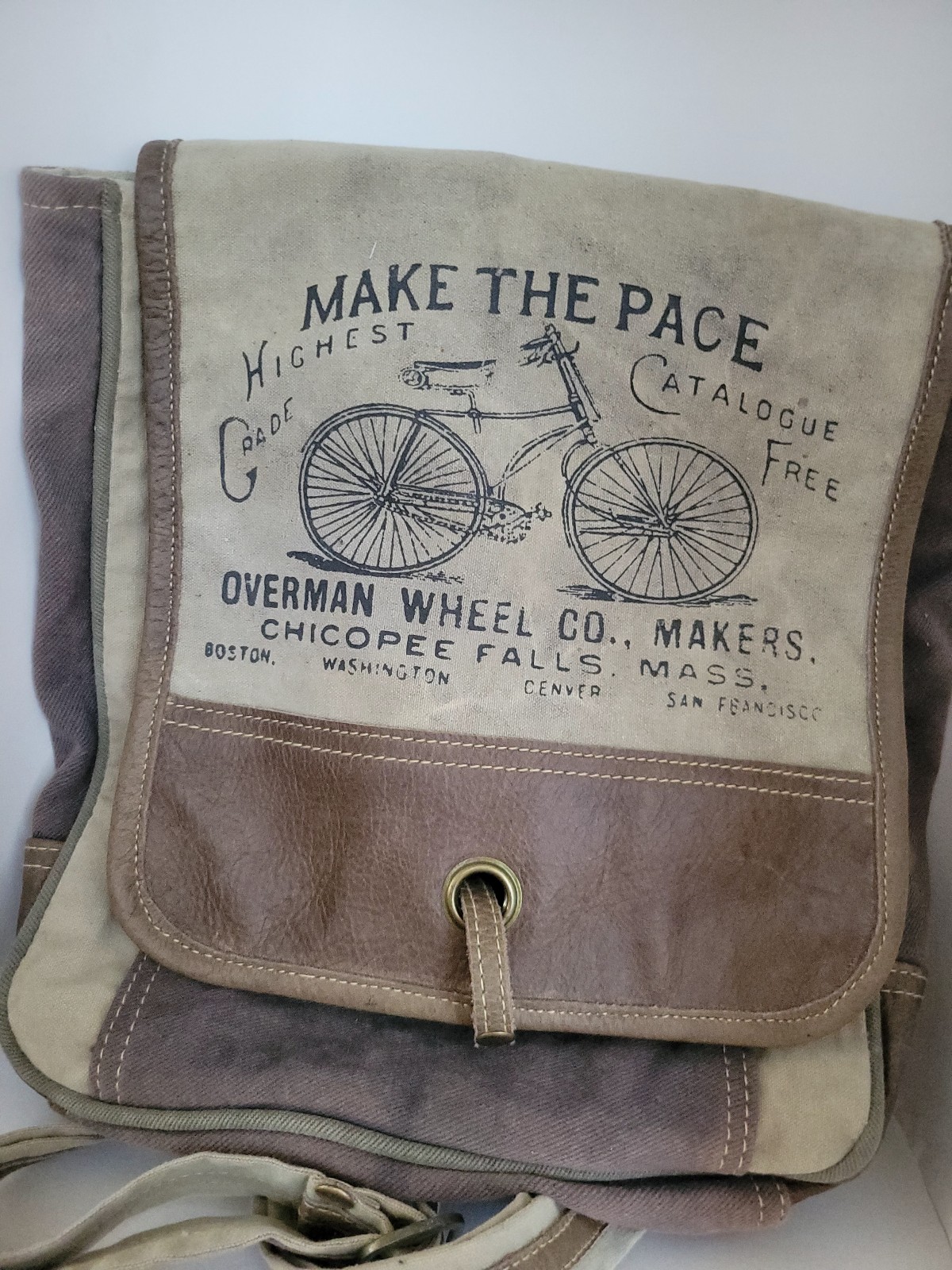 Myra Bag Composition Canvas & Leather Backpack “Make The Pace Bicycle” Boho