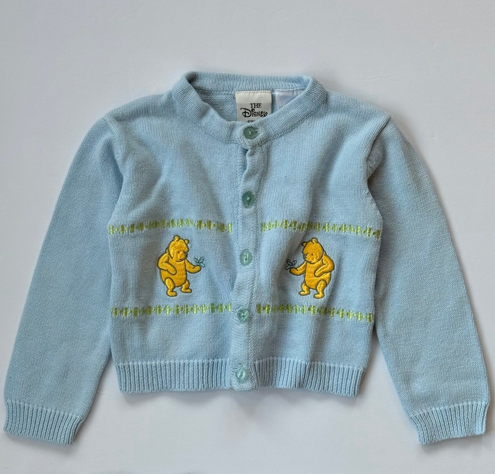 Vintage 90s The Disney Store Blue Embroidered Winnie The Pooh knit Cardigan