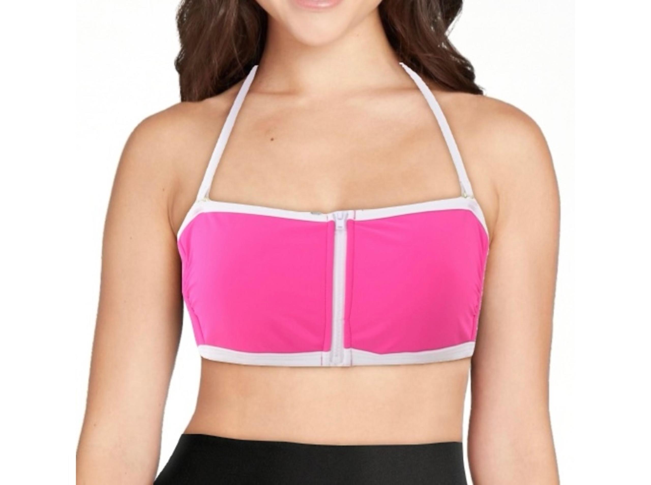 No Boundaries Zipper Front Bandeau Bikini Swim Top, Women's Size M - Pink Glam
