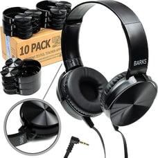 Bulk Classroom Headphones (10 Pack) - On-Ear Premium Student Bulk Headphones