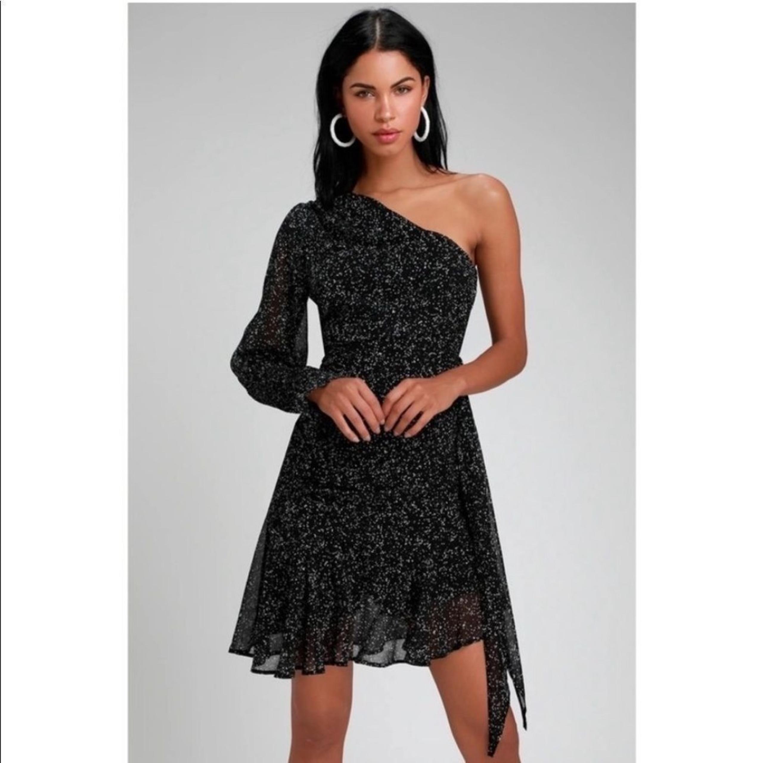 Honey Punch Corsica Black Dot Print One Shoulder Mini Dress Size Small
