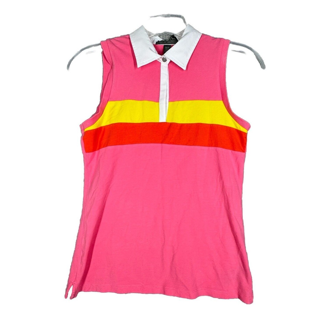 Lauren Ralph Lauren Shirt Womens Medium Pink Yellow Casual Tennis Preppy Vintage
