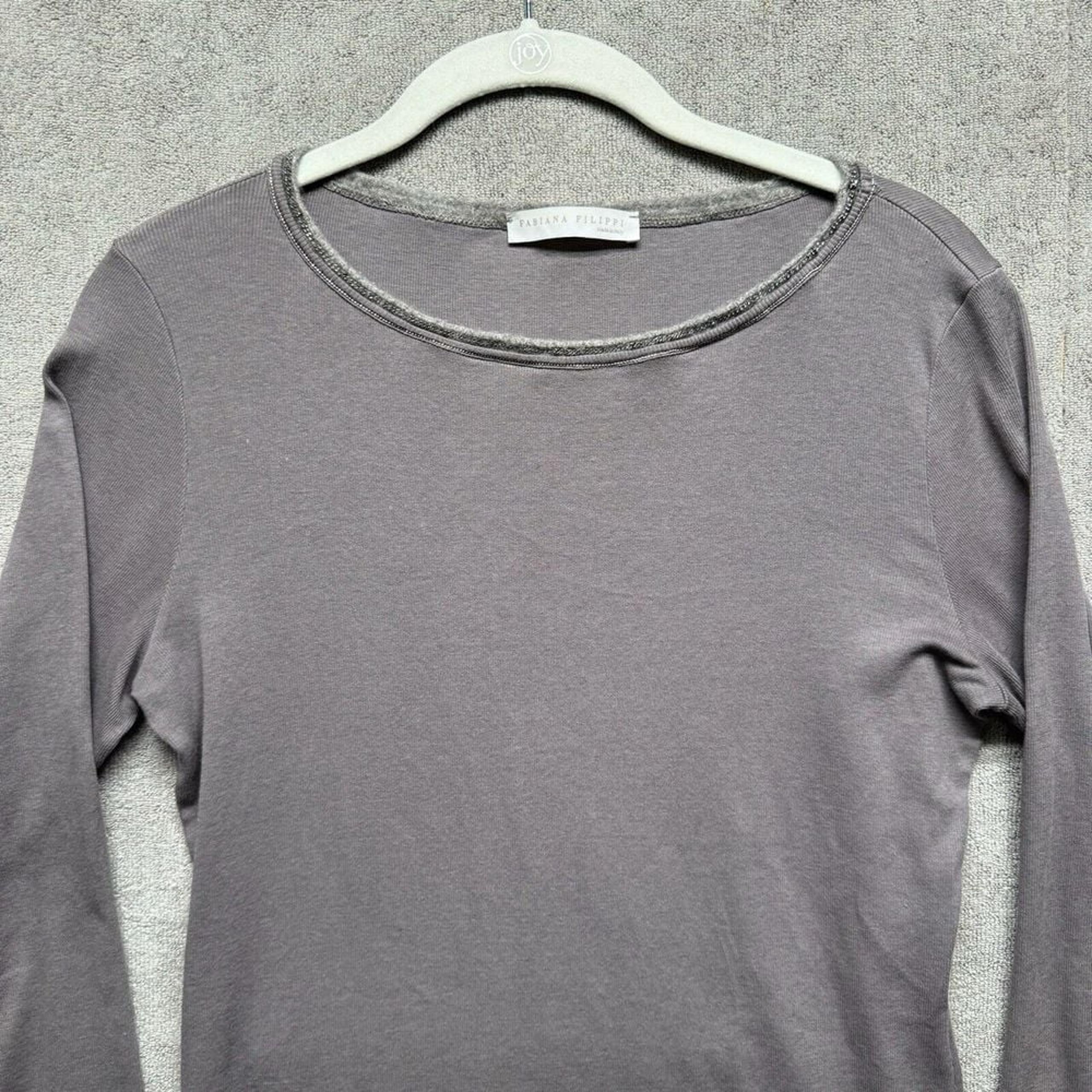 Fabiana Filippi Top T Shirt XS (40) Gray Brilliant Detail Collar Luxury Capsule
